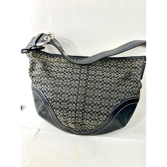 Coach Handbags - Coach Ergo Hobo Bag Signature Jacquard Black Leather Trim Shoulder Bag 10764